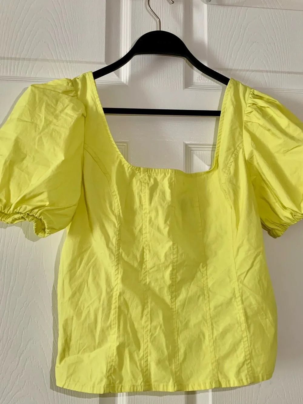 J. Crew Lemon Sorbet Puff Sleeve Square Neck Cotton Poplin Blouse Top size 6